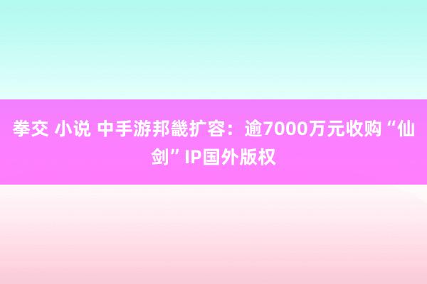 拳交 小说 中手游邦畿扩容：逾7000万元收购“仙剑”IP国外版权