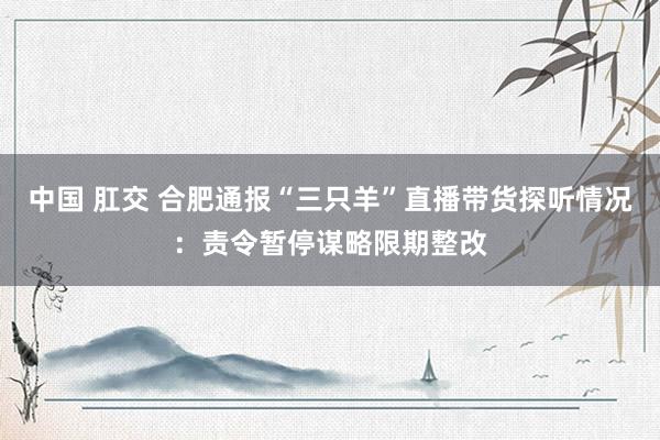 中国 肛交 合肥通报“三只羊”直播带货探听情况：责令暂停谋略限期整改