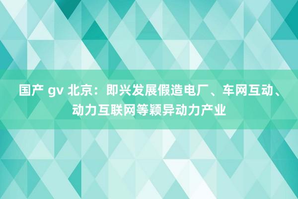 国产 gv 北京：即兴发展假造电厂、车网互动、动力互联网等颖异动力产业