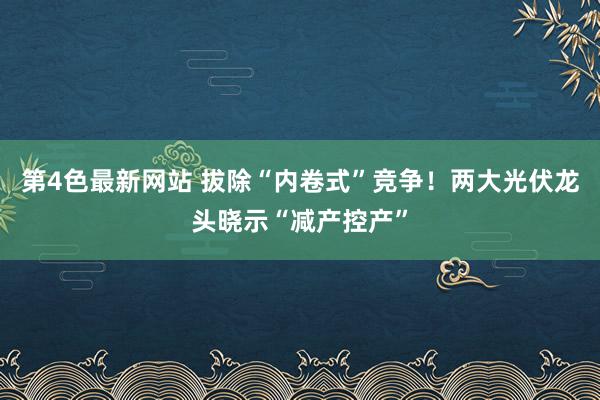 第4色最新网站 拔除“内卷式”竞争！两大光伏龙头晓示“减产控产”