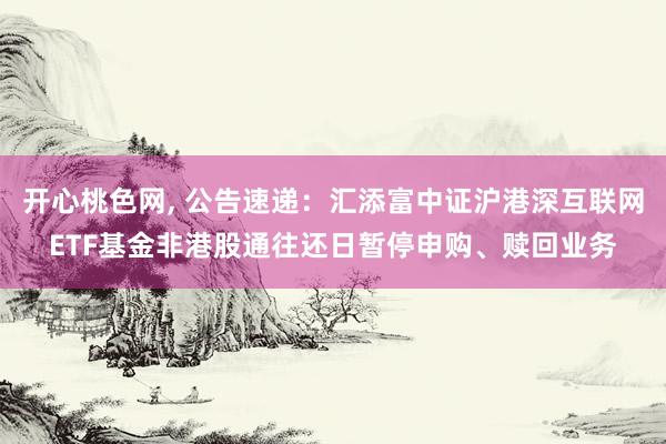 开心桃色网， 公告速递：汇添富中证沪港深互联网ETF基金非港股通往还日暂停申购、赎回业务