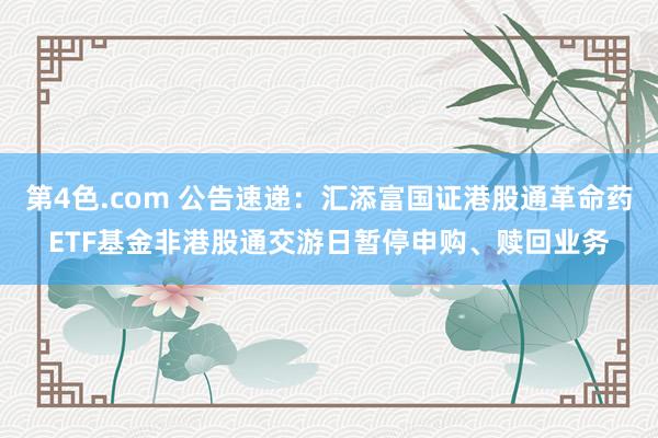 第4色.com 公告速递：汇添富国证港股通革命药ETF基金非港股通交游日暂停申购、赎回业务